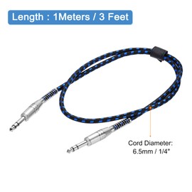 MECCANIXITY Guitar Instrument Cable, 3 Feet 1/4 Inch to 1/4 Inch Straight to Straight Angle Electric Guitar Jack Cable Wire for Guitar Bass, Black Blue
