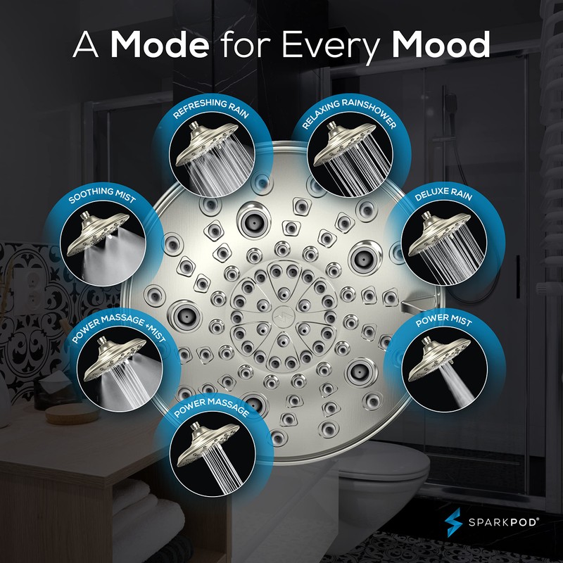 SparkPod 7 Spray Settings Shower Head - Adjustable High Flow