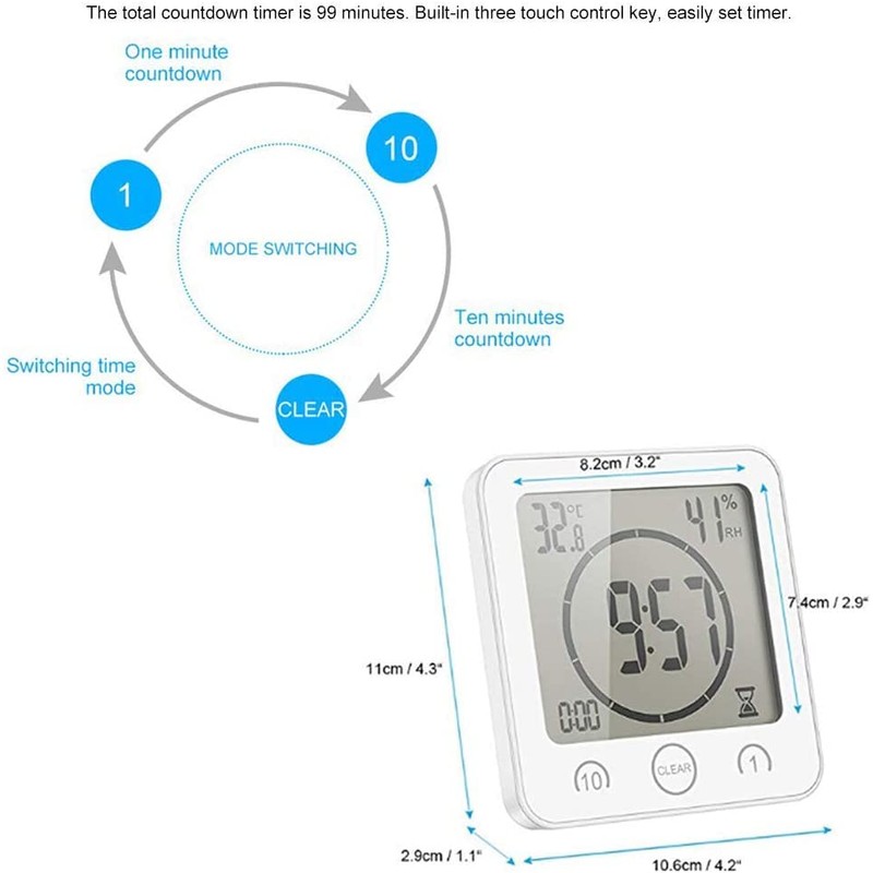 Bsdz Bathroom Clock, Shower Timer, Waterproof Wall Clock, Digital, Portable,