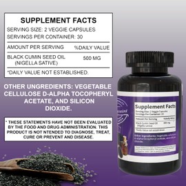 Fleurissant Black Seed Oil Capsules - 100% Cold Pressed Black Cumin Seed Oil - Vegan Friendly, Non-GMO Formula - 60 Veggie Capsules