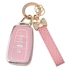 for Toyota Camry RAV4 Key Fob Cover with Bling Keychain, Soft TPU Key Fob Protector for Highlander Avalon C-HR Prius GT86 Smart Key Case Cute Girly Women