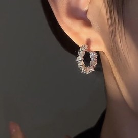 Cybche Boho Circle Hoop Earrings Silver C Shape Earrings Chunky Circle Hoop Open Earrings Twisted Circle Huggie Earrings Metal Circle Stud Earrings Jewelry for Women