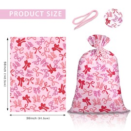 Loveinside Jumbo Large Plastic Gift Bag, Pink Bow Design Plastic Bag with Tag and Tie for Girl's Birthday, Baby Shower, Wedding, Birdal Shower and Valentine's Day, 56" x 36", 1 Pcs