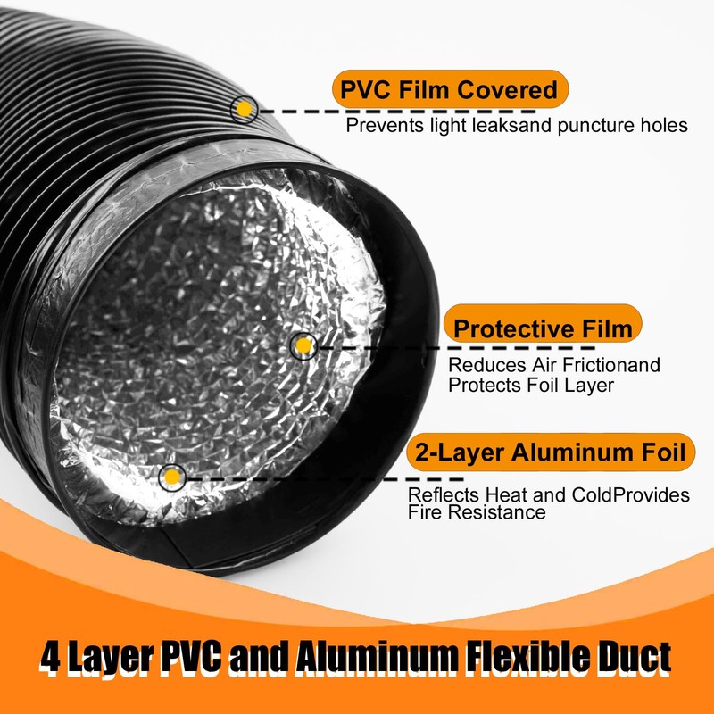 Dryer Vent Hose - 4 inch Flexible Duct, 5ft Long,