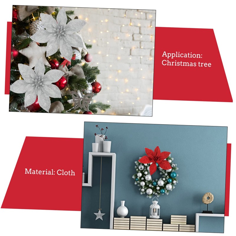 iplusmile 10pcs Glitter Artificial Christmas Flowers Red Silver Tree Hanging