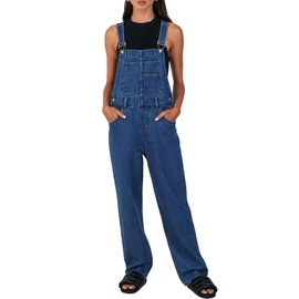 ANRABESS Overalls for Women Loose Fit Denim Overalls Adjustable Strap Jean Jumpsuit Bib Romper 2025 Fall Casual Work Outfits Washed Deep Blue X-Large