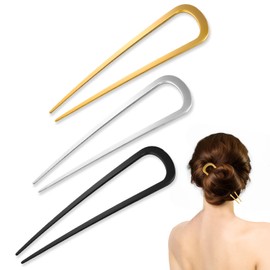 3Pcs French Twist Hair Pins for Thick Hair, 5.5 Inch U Shaped 2 Prong Sticks Hairs Fork for Buns for Women Girls Hairstyle Accessories