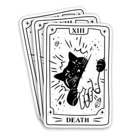 (3Pcs-3") Tarot Card Black Cat Stickers, Tarot Death Spooky Cat Lover Motivational Decals Positive Inspirational Waterproof Vinyl Stickers for Laptop Water Bottle Kindle Phone Decal Gifts 3 Inches