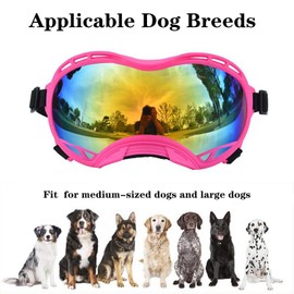 Soft Dog Goggles Large Breed Anti-UV Dog Sunglasses,Large Dog Sunglasses for Medium-Large Dogs Dustproof Windproof Snowproof Sking Dog Eye Protection (Pink Frame & Colored Lens/Small)
