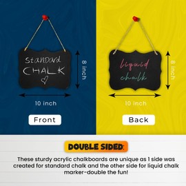 Large Hanging Chalkboard Acrylic Signs 8x10 - Double Sided for Standard Chalk & Other Side for Liquid Chalk Marker Erasable-for Wedding, Wall Decor, Kitchen Pantry, Menus, (12)