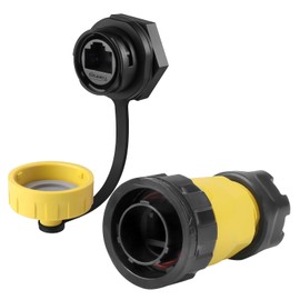 CNLINKO YM-20 RJ45 Waterproof Connector Set, CAT6 Ethernet Connector 8P8C Dual Port Connector, Panel Mount Receptacles Socket, IP68 Waterproof Connector (Yellow RJ45 Single-Hole Set)