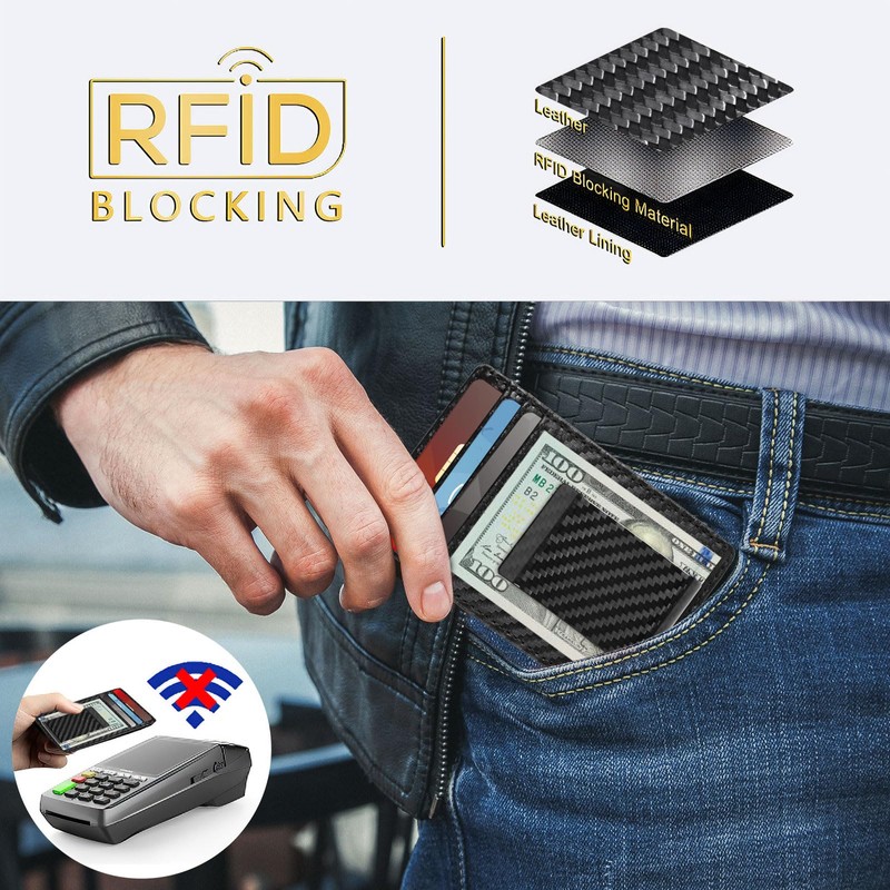 Travelambo Money Clip for Men Carbon Fiber Clip Wallet Leather