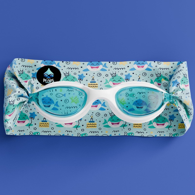 Waterplops Swimming Goggles for Children, Boys, Shark Drawings, Anti-Fog Ultra