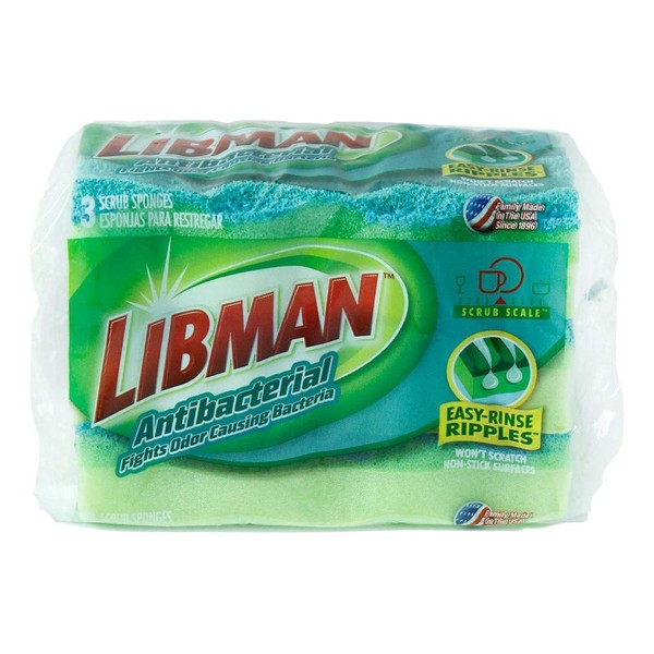 Libman 3 Count Anti-Bacterial Sponge Pack, 4-1/2 by 3"