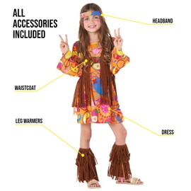 Morph Hippie Costume for Girls, Perfect for Carnival and Fancy Dress, Available in Various Sizes, L