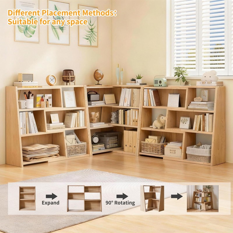 Aibiju Expandable Bookcase, 3-Tier Ladder Open Storage Bookshelf, Storage Organizer