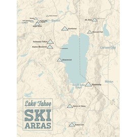 Lake Tahoe Ski Resorts Map 18x24 Poster (Beige & Blue)