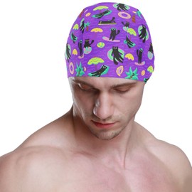 Dallonan Swimming Cap Unisex Adult Swim Cap Disgruntled Flat Cat Polyester