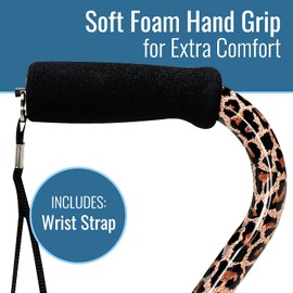 DMI DMI Adjustable Designer Cane with Offset Handle and Strap, Leopard, Multi-colored