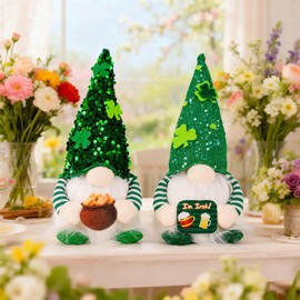 St. Patrick’s Day Gnomes Decoration, 2 Pack 11.4 Inch – Spring Gnome Decor Irish Green lighted Gnomes Plush with Pot of Gold & Beer, St. Paddy’s Day Tabletop Decor, Lucky Greeny Gnome Home Party Gift