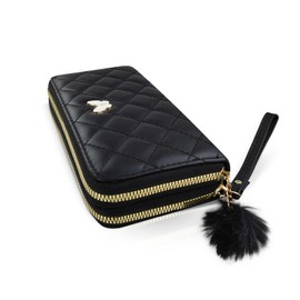 Energather Portemonnaie Damen, Große Kapazität PU Leder Geldbörse für Frauen, Doppel-Reißverschluss Kreditkarte Portemonnaie Damen mit 12 Karten Steckplätze (Schwarz)