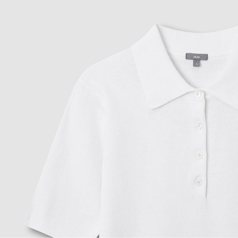 JAJU [JAJU] Women's Collar Short-Sleeve Knit_White