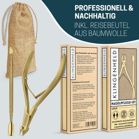 KLINGENHELD® Precise Cuticle Nippers with 1 Cuticle Pusher - Very Smooth & Extra Sharp - Includes Travel Case Made of Cotton 100% Plastic-Free & Sustainable - Cuticle Scissors, Cuticle Cutter