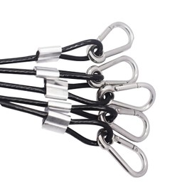 Bytiyar 5 pcs 12 inch Vinyl Cover Coated Stainless Steel Wire Rope Lanyard Cable Tether Safety Strap with Hooks and 2 Loops (4mm Thickness), Black