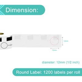 NineLeaf 40 Roll (1200 Labels per Roll) Compatible for Brother DK-1219 DK1219 Diameter 1/2 inch 12mm Die-Cut Round Labels with Cartridge White Paper Thermal QL Label Printer Refills
