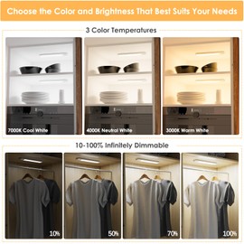 YLXS 44-LED Motion Sensor Under Cabinet Light, Remote Control 3 Color Temperature Dimmable Rechargeable Magnetic Closet Light, Night Light Bar, 4-Pack