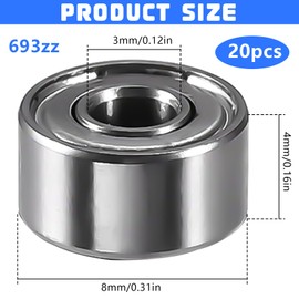 XSHAO® Pack of 20 Ball Bearings 3 x 8 x 4 mm, 693ZZ Ball Bearings Miniature Double Shield Bearing Deep Groove Ball Bearing for Lathes / Motors / 3D Printers / Quadcopters or Models