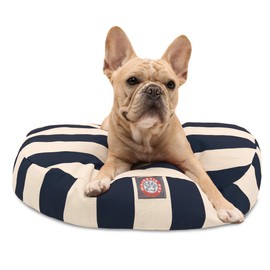 Navy Blue Vertical Stripe Small Round Indoor Outdoor Pet Dog Bed With Removable Washable Cover By Majestic Pet Products
