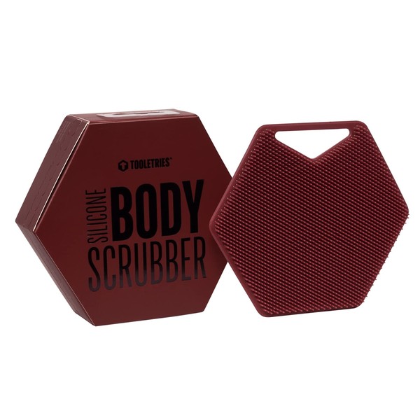 Tooletries - Body Scrubber - Exfoliates & Deep Cleans - Silicone Shower & Bathroom Accessory with Bespoke Bristles and Ergonomic Handles - Burgundy