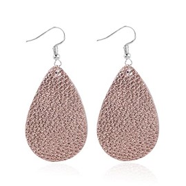 Azia Jewelry Teardrop Earrings for Women, Leather Earrings for Women, Tear Drop Earrings Jewelry, Faux Leather Print Earrings (Pink)