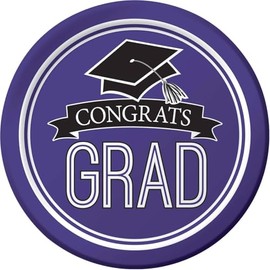 Creative Converting 320075 Graduation School Spirit Purple Dessert Plates, 7",