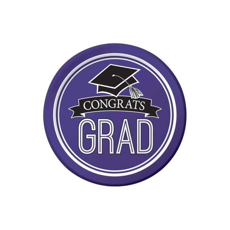 Creative Converting 320075 Graduation School Spirit Purple Dessert Plates, 7",