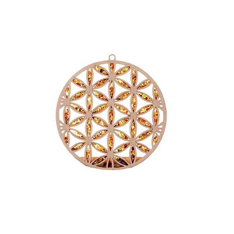 Suncatcher Amber in Birch Wood Flower of Life Window Decoration