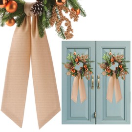 JenPen 2 Pack Wreath Sash for Front Door Boxwood Wreath Sash Garland Front Door Porch Decor(Linen,Brown)