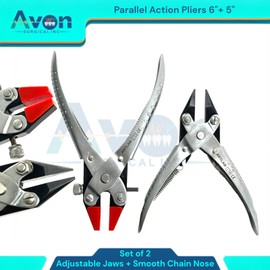 Parallel-Action Jeweler Pliers 5" Chain Nose Pliers & 6" Adjustable Nylon Jaws Pliers - Jewelry Making, Wire Looping, Wire Bending, Beading, Jewelry Repair Pliers (Set of 2)
