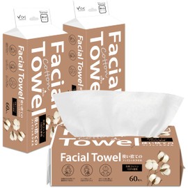 VOIS Disposable Facial Towels, 100% Cotton, 60 Sheets x 3 Pieces, Thick, Natural Cotton, Cleansing Towel, Face Towel, Face Washer, Makeup Remover Sheet, Sensitive Skin, Dry Skin, Rough Skin, Absorbent