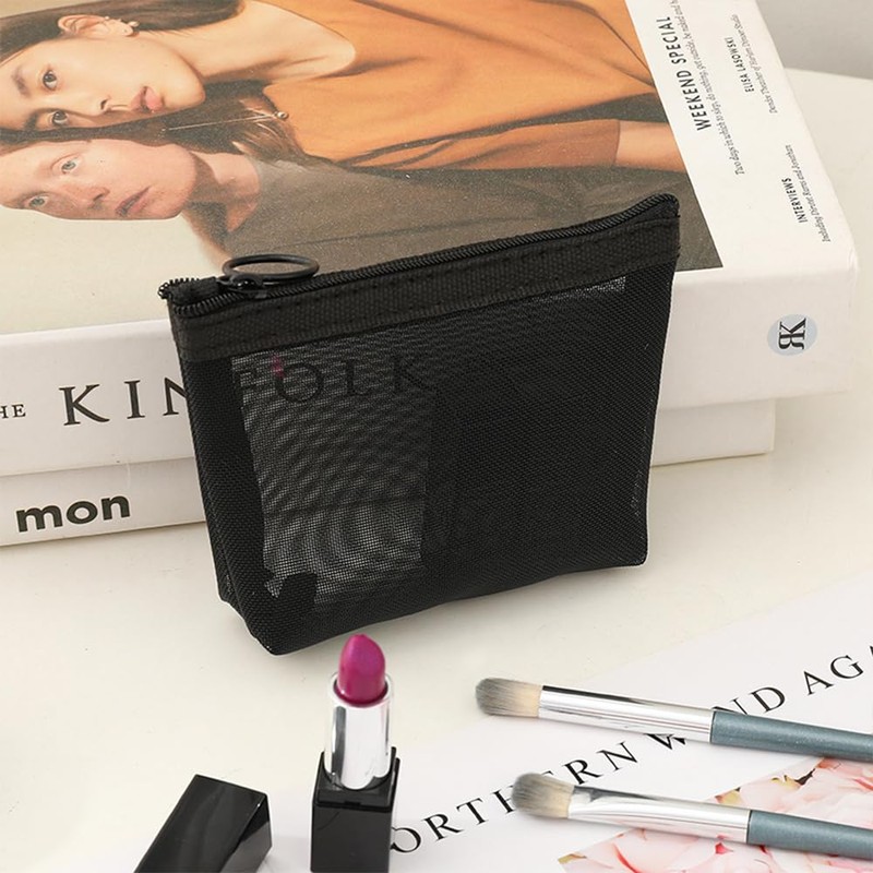Clapoyis Portable Mesh Cosmetic Pouch, Mini Bag Set of 3
