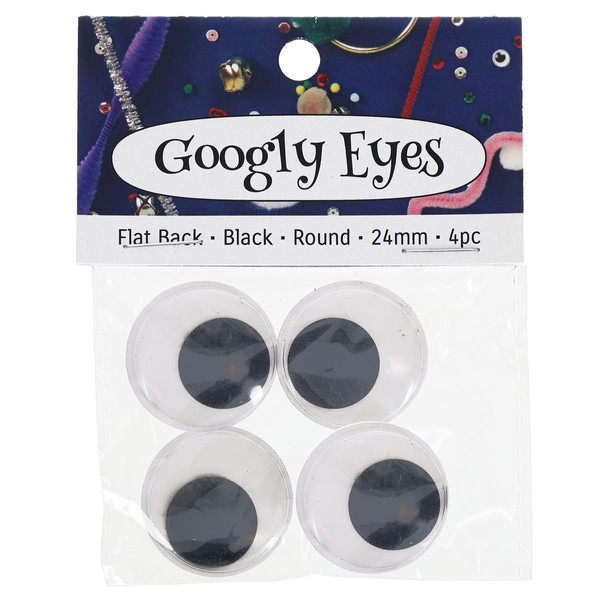 PA Essentials Google Eyes Flat Back Round 24mm Black, 4pcs
