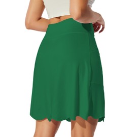 M MOTEEPI 20" Scalloped Hem Golf Skirts for Women with Zipper Pockets Womens Skort Tummy Control, Grass Green, Large