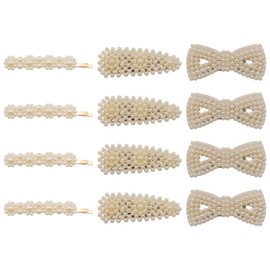 CENPEK Elegant Hair Clips with Pearls for Girls Women and Ladies, 12 Pieces Pearl Barrettes / Hair Pins / Hair Clips with Snap for Prom Party Wedding Handmade Hair Accessories
