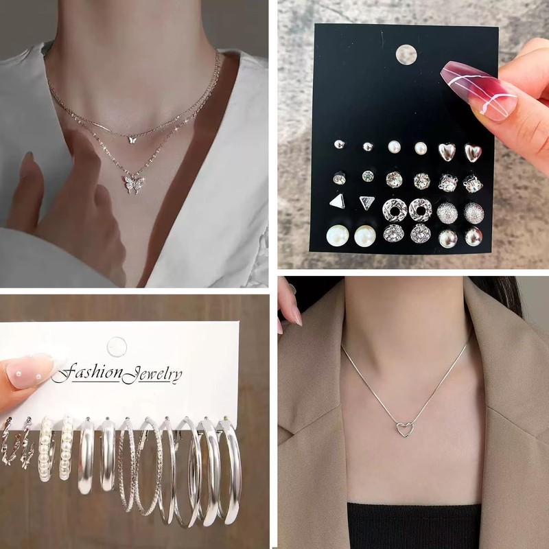 PNYFIL 99 Pcs Silver Plated Jewelry Set for Women -