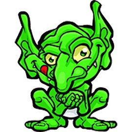 Creepy Gargoyle Goblin Green Weird Creature Cartoon Vinyl Sticker (4" Tall, Trouble)