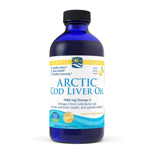 Nordic Naturals Arctic Cod Liver Oil, Lemon - 8 oz - 1060 mg Total Omega-3s with EPA & DHA - Heart & Brain Health, Healthy Immunity, Overall Wellness - Non-GMO - 48 Servings