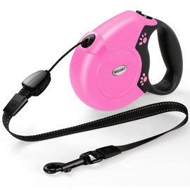 WRSOMIT Retractable Dog Leash, 26 Ft Heavy Duty Pet Walking Leash for Small Medium Large Dogs up to 110lbs, Anti-Slip Handle, 360 ° No Tangle, Nylon Tape, One-Handed Brake (Pink)
