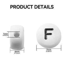 1000Pcs Flat Round Letter Beads 7x4mm with Letter F White Acrylic Beads for Jewelry Making