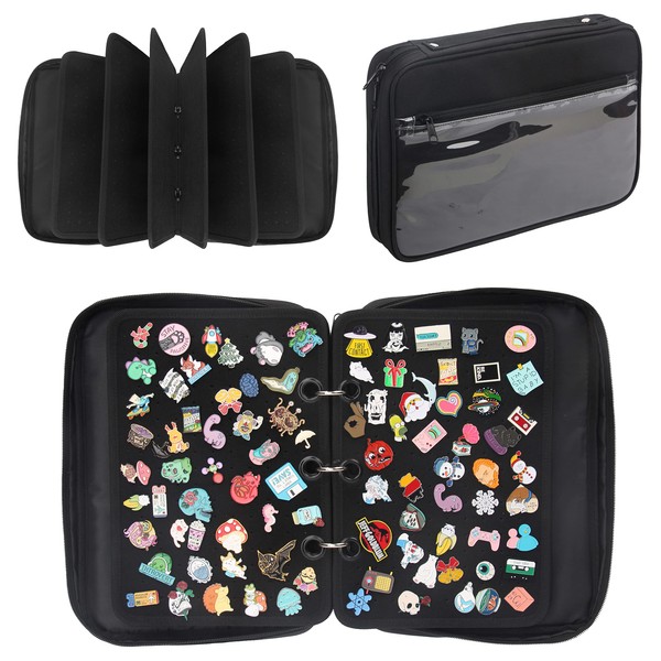 PACMAXI Enamel Pin Display Pages Pin Carrying Case, Pins Collection Storage Organizer Case, Travel Brooch Pin Display Bag with 6 Binder(Pins Not Included)